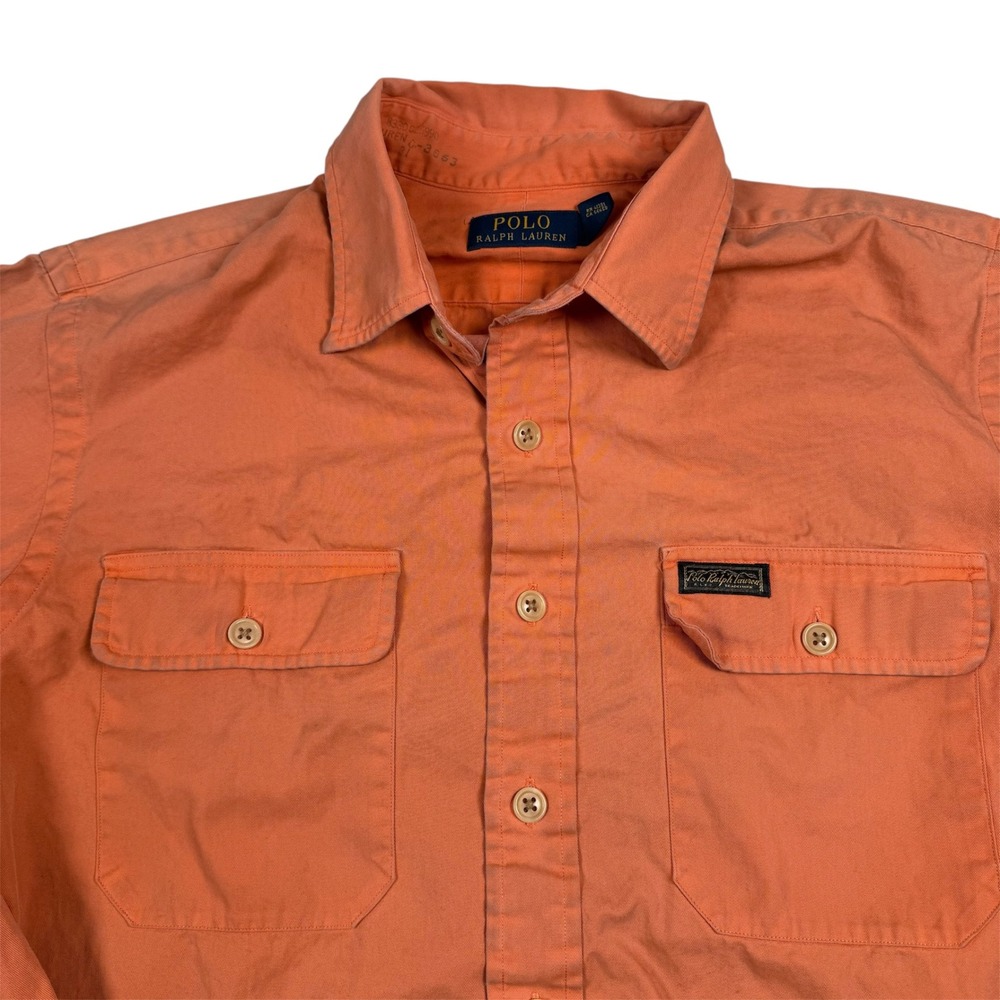Polo Ralph Lauren Button Up Shirt Mens Large Orange Long Sleeve Cotton Utility